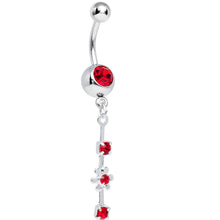 Load image into Gallery viewer, Red Gem Drops and Twinkling Flower Dangle Belly Ring
