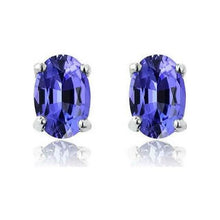Load image into Gallery viewer, 925 Sterling Silver 2.00ct Genuine Tanzanite Oval Stud Earrings
