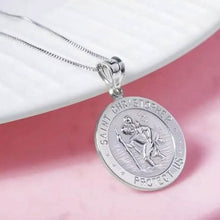 Load image into Gallery viewer, 925 Sterling Silver 20MM Saint Christopher Religious Pendant Necklace
