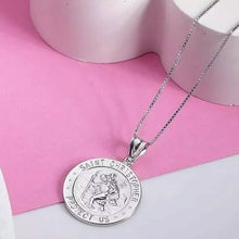 Load image into Gallery viewer, 925 Sterling Silver 20MM Saint Christopher Religious Pendant Necklace
