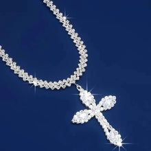 Load image into Gallery viewer, 925 Sterling Silver Cross Pendant Necklace with Sparkling Rhinestone Embellishments
