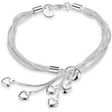 将图片加载到图库查看器，.925 Sterling Silver Five-Line Chain with Five-Heart Bracelet
