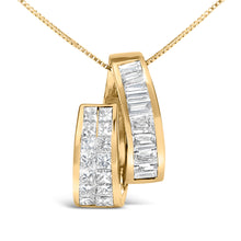 将图片加载到图库查看器，14K Yellow Gold 1 5/8 Cttw Princess and Baguette Diamond Duo Bar Pendant Necklace (G-H Color, VS2-SI1 Clarity) - 18"
