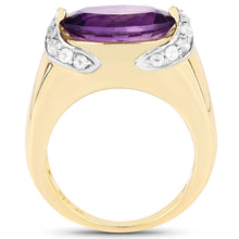 将图片加载到图库查看器，14K Yellow Gold Plated 4.98 Carat Genuine Amethyst and White Topaz .925 Sterling Silver Ring
