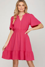 Load image into Gallery viewer, Ruffled Hem Notched Flutter Sleeve Mini Dress For Women Feminine and Playful Mini Dress with Ruffled Hem and Notched Flutter Sleeves for a Romantic Look
