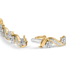 将图片加载到图库查看器，10k Yellow Gold 3.00 Cttw Round-Cut and Baguette-Cut Floral Link 7.25" Bracelet (I-J Color, I1-I2 Clarity)
