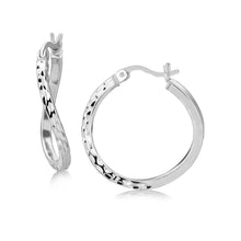 将图片加载到图库查看器，Sterling Silver Rhodium Plated Twist Style Hoop Diamond Cut Earrings (20mm)
