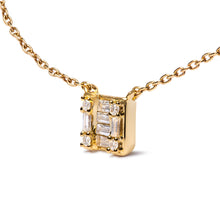 将图片加载到图库查看器，10K Yellow Gold 1/10 Cttw Round and Baguette Diamond Mosaic Composite Square 18" Inch Pendant Necklace (H-I Color, I1-I2 Clarity)
