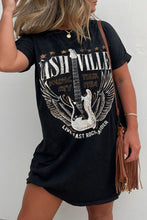 Load image into Gallery viewer, Black Graphic Round Neck Short Sleeve Tee Dress Trendy Casual T-Shirt Dress for Women
