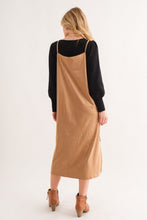 将图片加载到图库查看器，Faux Suede Cut Edge Slit Cami Midi Dress – Elegant Midi Dress, Faux Suede Dress, Chic Slit Dress, Sophisticated Dress, Versatile Cami Dress

