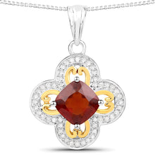 将图片加载到图库查看器，1.63 Carat Genuine Hessonite and White Diamond 18K Yellow Gold with .925 Sterling Silver Pendant
