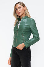Load image into Gallery viewer, Women Classic Snobbish Faux Leather Zip-Up Drawstring Hooded Jacket Edgy &amp; Casual PU Leather Jacket For Streetwear
