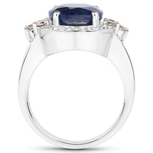 Load image into Gallery viewer, 4.10 Carat Genuine Blue Sapphire, Champagne Diamond and White Diamond .925 Sterling Silver Ring
