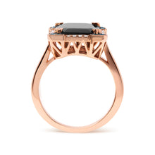 将图片加载到图库查看器，14K Rose Gold 15x10 MM Emerald-Cut Black Onyx and 1/5 Cttw Blue and White Diamond Halo Cocktail Ring (G-H Color, SI1-SI2 Clarity)- Size 7
