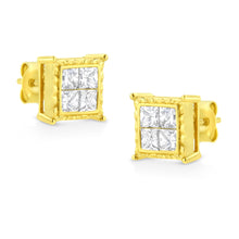 Load image into Gallery viewer, 14K Yellow Gold 1 Cttw Princess Cut Diamond Square Stud Earrings
