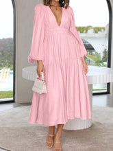 Load image into Gallery viewer, Lightweight Deep V-Neck Balloon Sleeve Maxi Dress Elegant &amp; Flowing Silhouette Unique Dress
