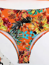 将图片加载到图库查看器，Bikini Tangerine Red Tropical Floral High Waist 2 Piece Swimsuit for Women – Stretchy Off the Shoulder Lace Up Bikini Set with Tummy Control and Customized Fit – Vibrant Summer Beachwear for Vacation Poolside and Resort Looks
