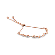 将图片加载到图库查看器，14K Yellow Gold Plated .925 Sterling Silver Diamond Accent Heart and Wave Link Bolo Bracelet (I-J Color, I2-I3 Clarity) - 6" to 9" Adjustable
