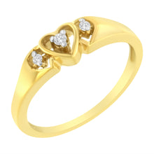 Load image into Gallery viewer, 10KT Yellow Gold 1/20 cttw Diamond Triple Heart Diamond Ring (K-L, I1-I2) - Size 7
