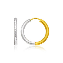 将图片加载到图库查看器，14k Two-Tone Gold Hinge Hammered Hoop Earrings
