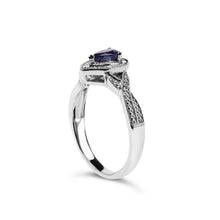 Load image into Gallery viewer, .925 Sterling Silver 6x4mm Pear Sapphire Gemstone with Diamond Accent Fashion Halo Ring (H-I Color, SI1-SI2 Clarity) - Size 7

