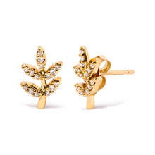 Load image into Gallery viewer, 10K Yellow Gold 1/10 Cttw Diamond Accented Leaf and Branch Stud Earrings (H-I Color, I1-I2 Clarity)
