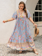 Load image into Gallery viewer, Pink Purple Plus Size Printed Flutter Sleeve Maxi Dress Elegant &amp; Flowy Dress Unique Design
