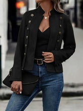 Load image into Gallery viewer, Decorative Button Open Front Long Sleeve Jacket – Elegant Casual Outerwear for Women

