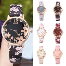 将图片加载到图库查看器，Girl Luxury Watch Women New Fashion Embossed Flowers Small Fresh Printed Belt Dial Watch Female Student Quartz Watch For Women and Girls
