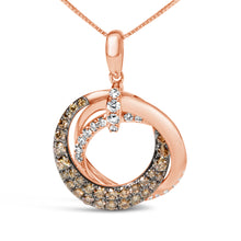 Load image into Gallery viewer, 14K Rose Gold 3/4 Cttw Brown and White Diamond Interlocking Circle Hoop 18" Inch Pendant Necklace (G-H Color, SI2-I1 Clarity)
