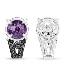 将图片加载到图库查看器，3.61 Carat Genuine Amethyst, Black Diamond and White Diamond .925 Sterling Silver Earrings
