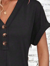 Load image into Gallery viewer, Elegant Button V-Neck Short Sleeve Dress Flattering Casual &amp; Office Wear Simple Dress
