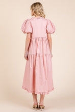 Load image into Gallery viewer, Ruffle Trim Puff Sleeve Tiered Babydoll Midi Dress – Fluttering, Sweet, Elegant, Feminine, and Trendy Babydoll Midi Dress with Ruffle Trim and Puff Sleeves
