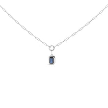 Load image into Gallery viewer, 10K White Gold Emerald Cut 6x4 MM Blue Sapphire Solitaire Pendant Necklace - 18 inch
