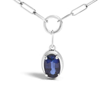 Load image into Gallery viewer, 10K White Gold 6x4 mm Oval Blue Sapphire Solitaire Paperclip Pendant Necklace - 18" Inches
