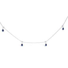 Load image into Gallery viewer, 10K White Gold Dangling 5x3 mm Pear Blue Sapphire and Diamond Station Necklace - 18" Inches
