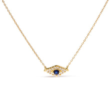 Load image into Gallery viewer, 10K Yellow Gold Blue Sapphire and Diamond Accented Evil Eye 18" Inch Pendant Necklace (H-I Color, I1-I2 Clarity)
