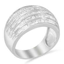 Load image into Gallery viewer, .925 Sterling Silver 1.0 Cttw Baguette-Cut Diamond 6-Row Channel Set Domed Tapered Cocktail Fashion Ring (H-I Color, I2-I3 Clarity) - Size 6-1/2

