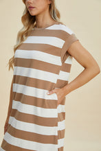 将图片加载到图库查看器，Full Size Striped Round Neck Cap Sleeve Mini Dress For Women – Striped Mini Dress, Full-Size Round Neck Dress, Comfortable Cap Sleeve Dress, Chic Striped Dress, Flattering Mini Dress, Casual Everyday Dress, Versatile Striped Dress
