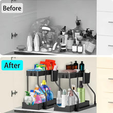 将图片加载到图库查看器，2-Piece Under Sink Organizer with Sliding Shelves – Multi-Purpose Storage Rack
