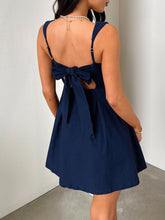 Load image into Gallery viewer, Dark Blue Bow Back Square Neck Mini Dress Luxury Feminine &amp; Flattering Dress For Girls
