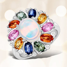 Load image into Gallery viewer, 3.92 Carat Genuine Ethiopian Opal, Multi Sapphire and White Diamond .925 Sterling Silver Ring
