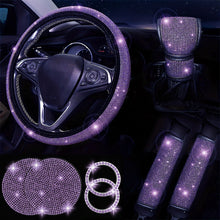 将图片加载到图库查看器，Diamond Set Leather Steering Wheel Cover Rhinestones Steering Wheel Cover With Crystal Breathable Anti-Slip Steering Wheel Protector Diamond Sparkling Car Steering Wheel Protector Vehicle Car Bling Steering Wheel Cover for Women Girls
