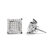 将图片加载到图库查看器，10K White Gold 1 1/4 Cttw Princess Diamond Composite Double Square and Halo Stud Earrings (I-J Color, I1-I2 Clarity)
