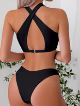 Load image into Gallery viewer, Bikini Criss Cross Neck 2 Piece High Cut Flattering Swimsuit for Women – Elegant Solid Color Bikini Set with Stretchy Cross Strap Detailing – Comfortable and Stylish Swimwear for Poolside Lounging Beach Days &amp; Summer Vacations

