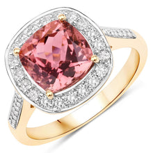 Load image into Gallery viewer, 2.71 Carat Genuine Royal Pink Tourmaline and White Diamond 14K Yellow Gold Ring
