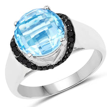 Load image into Gallery viewer, 4.94 Carat Genuine Baby Swiss Blue Topaz and Black Diamond .925 Sterling Silver Ring
