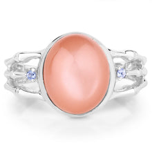 Load image into Gallery viewer, 6.54 Carat Genuine Peach Moonstone and Tanzanite .925 Sterling Silver Ring
