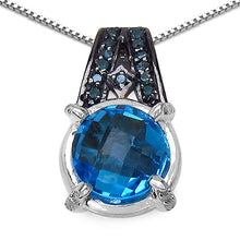 Load image into Gallery viewer, 4.94 Carat Genuine Swiss Blue Topaz, Blue Diamond &amp; White Diamond .925 Sterling Silver Pendant
