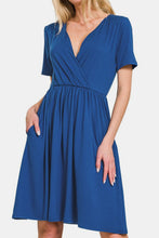 Load image into Gallery viewer, Surplice Short Sleeve Brushed DTY Dress – Elegant, Stylish Surplice Neckline, Soft Brushed Fabric, Comfortable All-Day Wear
